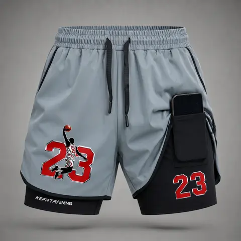 Men's Active 2-in-1 Faux 2-Piece Quick Dry Athletic Shorts - Lightweight Polyester Blend, Graphic Print, Compression Liner, Phone Pocket, Towel Loop for Running, Gym Training