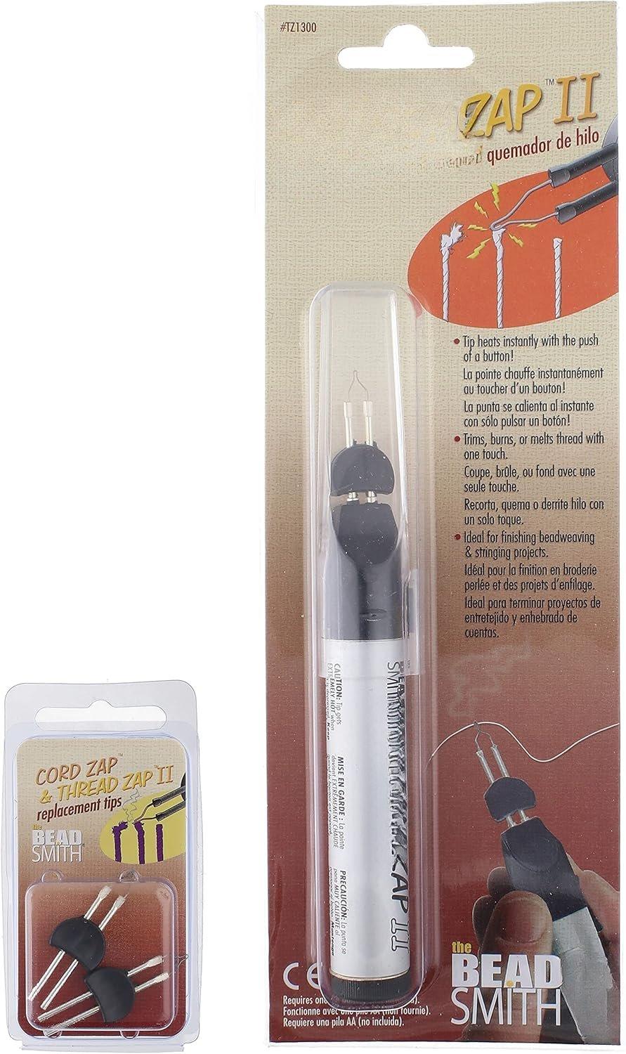 Thread Zap - 5.25 Thread Burner - Plus 2 Pack Replacement Tips Included - Trim,  and Melt Thread with one Touch, Ideal for Finishing Bead Weaving and stringing Projects