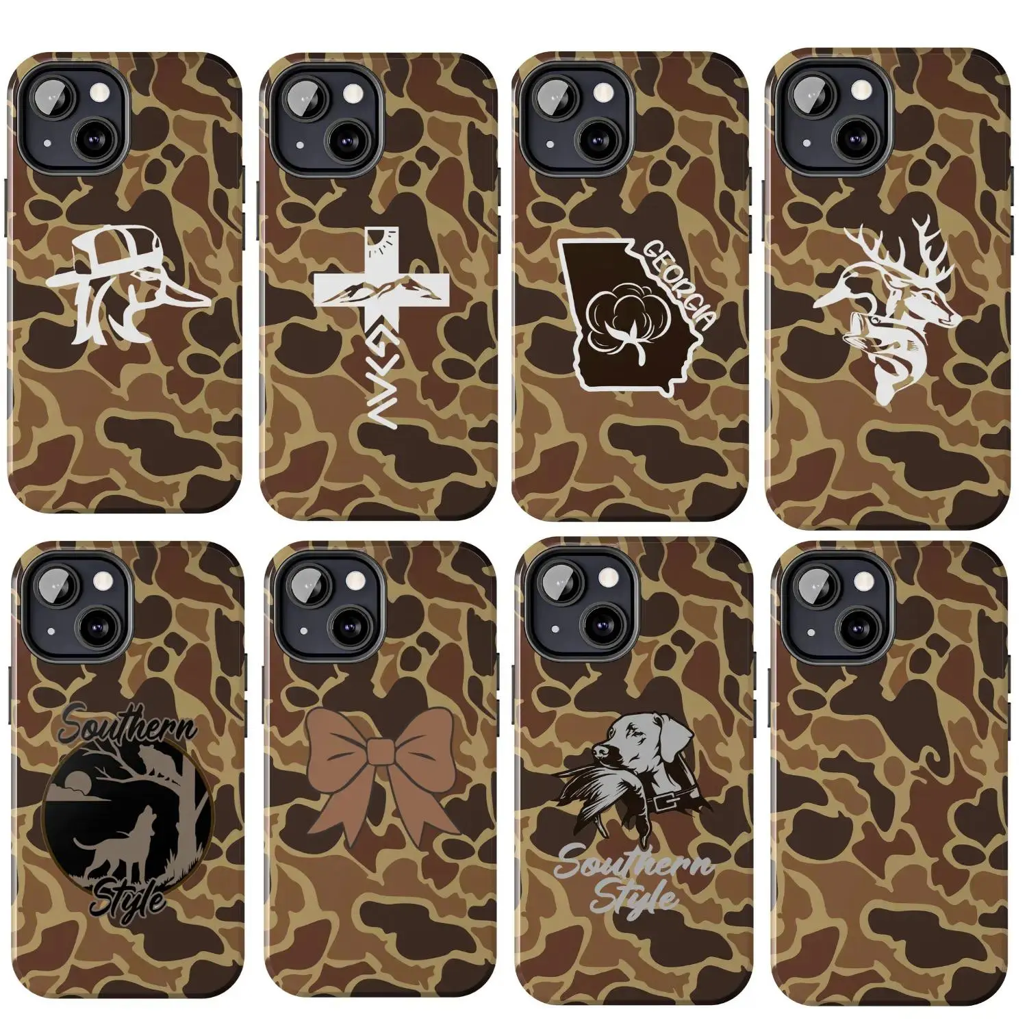 Durable TPU Retro Redneck-Style Duck-Pattern Camouflage Phone Case - Sitka Waterfowl Camo Blend with Deer, Fish Elements, Aesthetic Protection for iPhone 11-17 Pro Max/Plus, 16 Pro & Samsung Galaxy S23-25 Series Smartphones