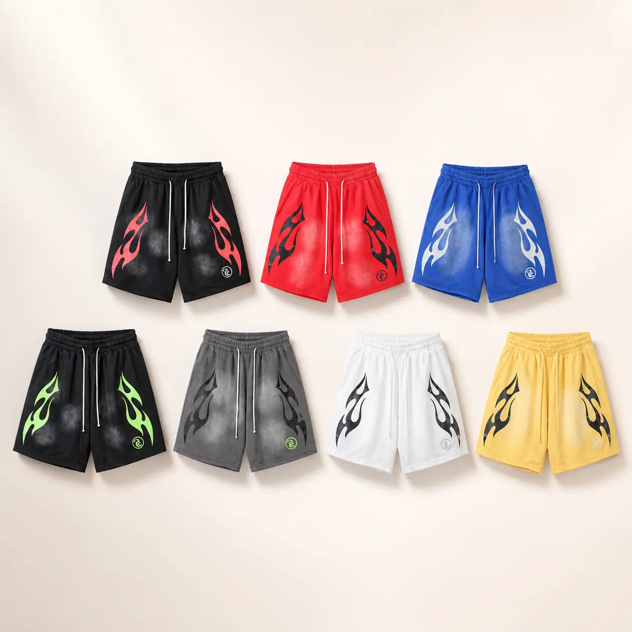 Hellstar Shorts Men Y2K Streetwear Flame Graphic Shorts 100% Heavyweight Cotton Oversized Fit Casual Hip Hop Punk Style Summer Drawstring Athletic Shorts