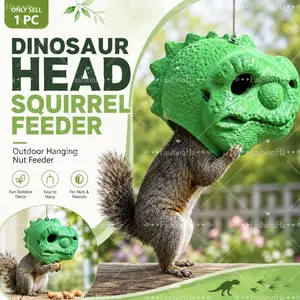 1 PC Dinosaur Head Squirrel Feeder, Funny Squirrel Feeder Head, Hanging Animal-Themed Nut Feeder with Rope, Hollow Outdoor Feeding Station for Peanuts Corn and Nuts, Garden Yard Patio Tree Decor