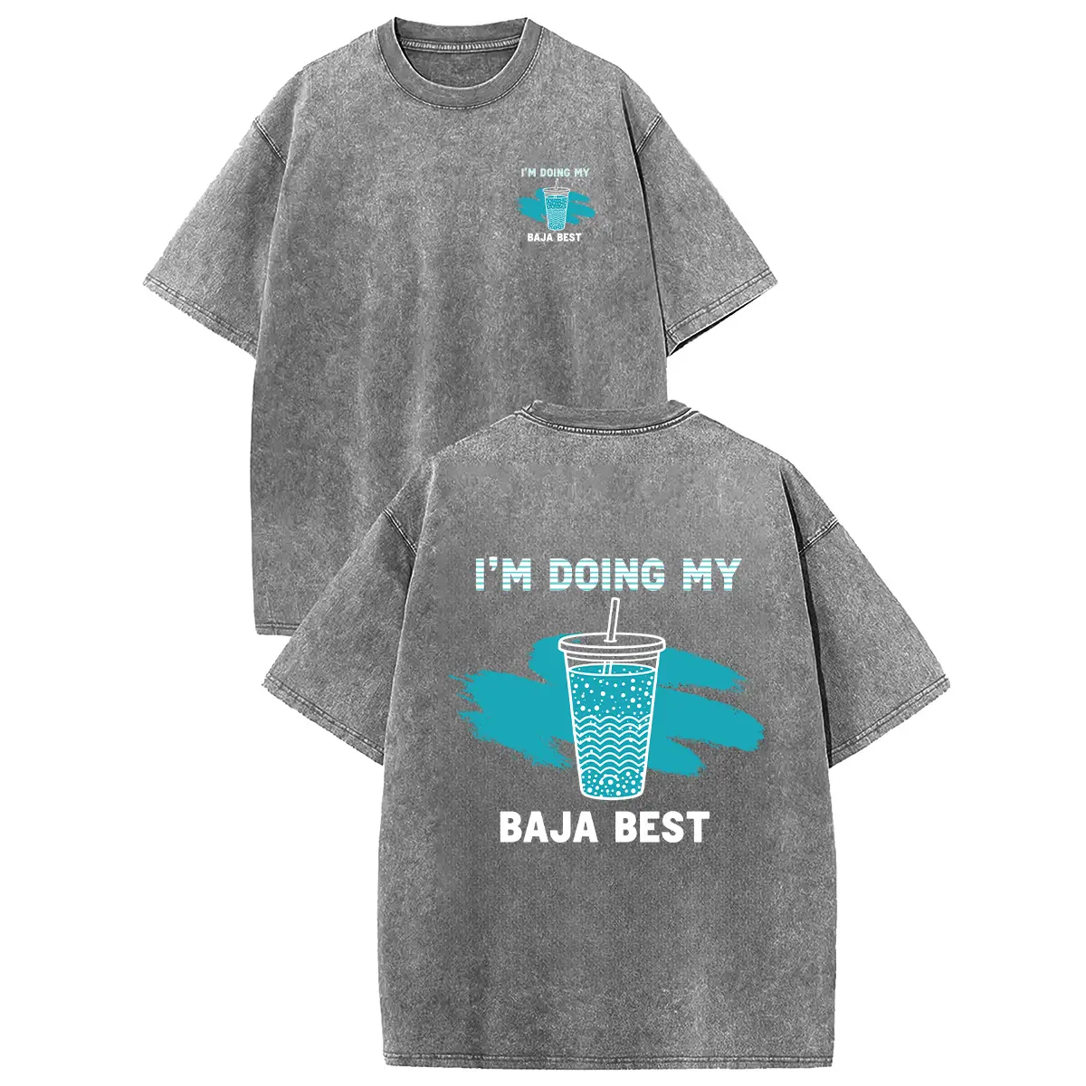 Digitex Unisex Baja Blast Printed Graphic Tee I'm Doing My Baja Best Washed Vintage 230G Crew Neck Y2K Retro Streetwear