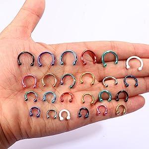 Sanfenly 48Pcs 14G Stainless Steel Horseshoe Nose Septum Rings Piercing Jewelry Cartilage Helix Tragus Earring Hoop Eyebrow Lip Hoop Piercing Ring for Women Men 6mm 8mm 10mm 12mm Beads Gold