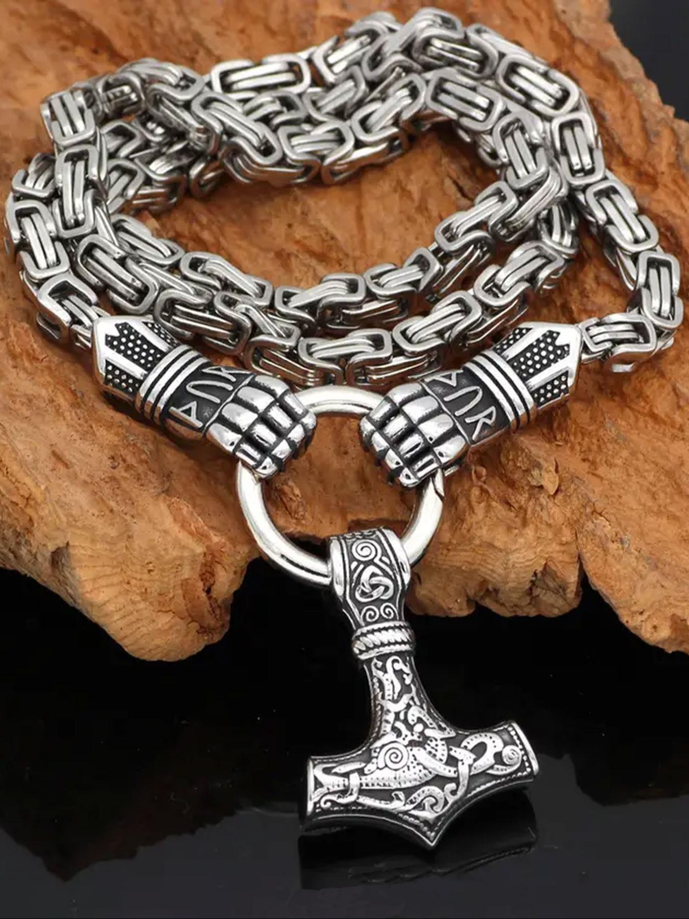 Vintage Nordic Viking Hammer Pendant Necklace, Punk Style Gothic Stainless Steel Jewelry for Party, Daily Decor, Trendy All-match & Exquisite Jewelry for Birthday Gift