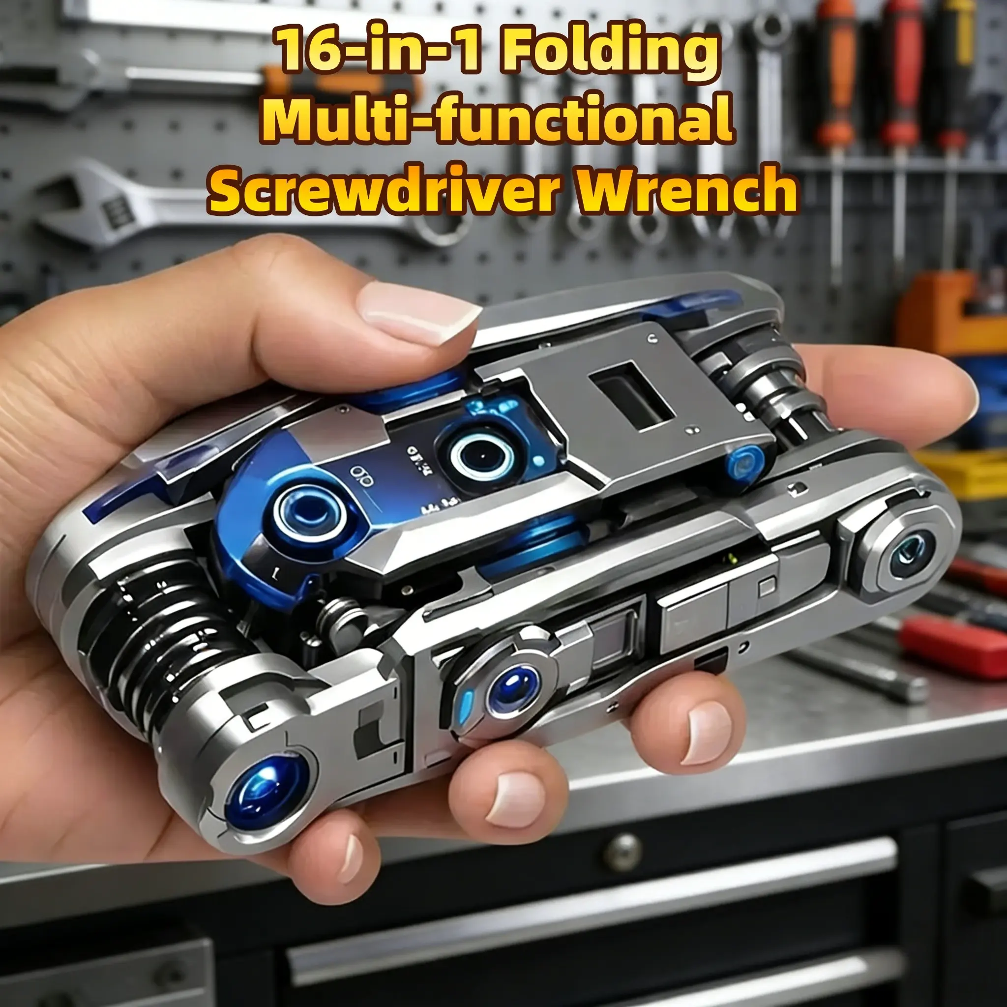 16-In-1 Folding Multi-Function Screwdriver Wrench Tool, Non-Slip Handle, Rotating Design, Durable, Portable, Ideal for Home and Car Repair, Multitools, Multifunctional Equipment, Portable Work Tools