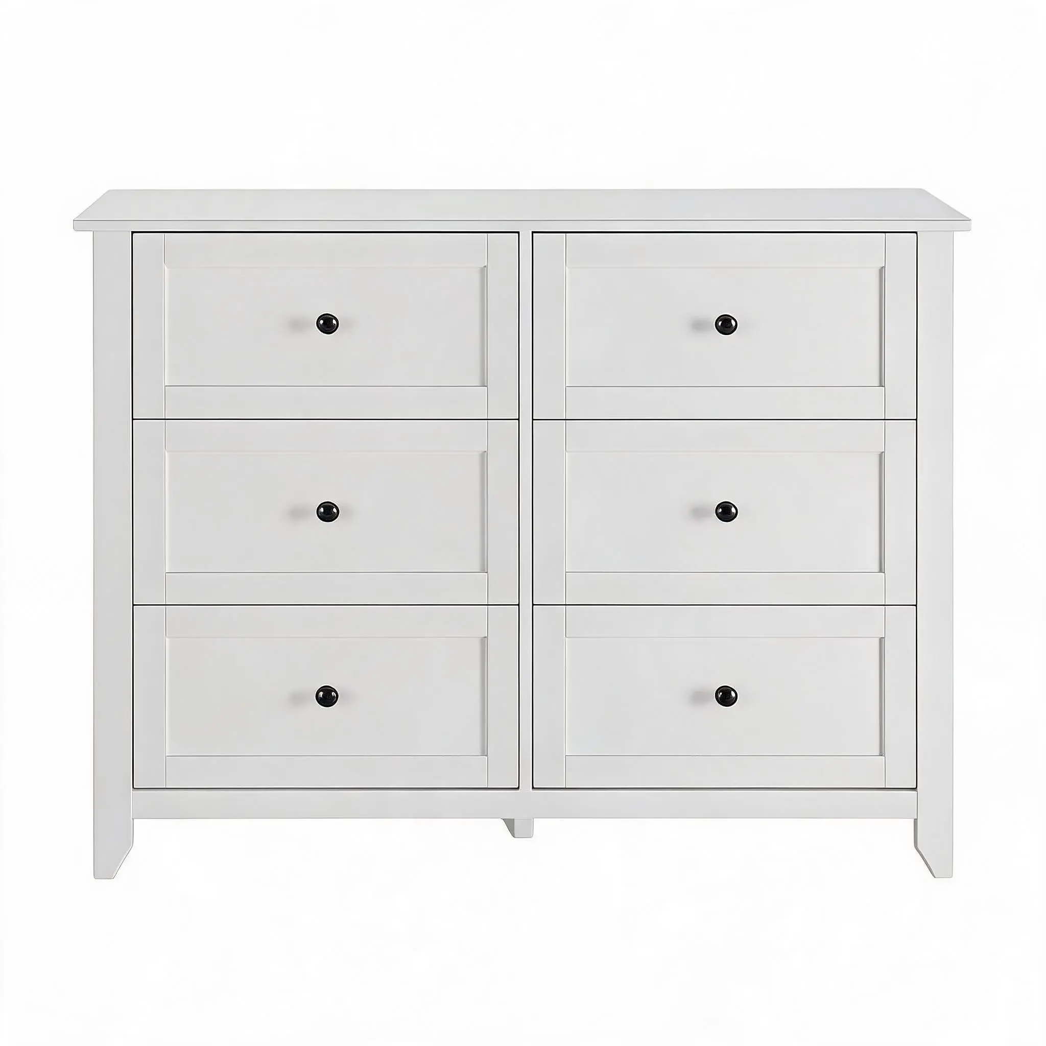 Minimalist White 6-Drawer Dresser Chest - Painted Wood Storage Cabinet for Bedroom - Compact Space-Saving Drawer Organizer Unit