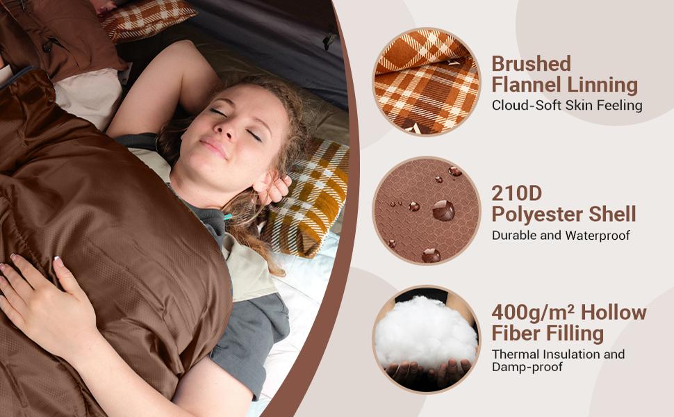 KingCamp Sleeping Bag for Adults, Cold Weather & Warm XL Big and Tall Flannel Sleeping Bags with Compression Sack Portable Waterproof Essentials Gear Accessories for Outdoor Camping