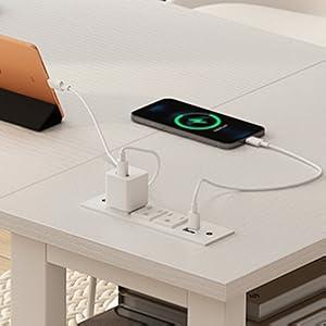 Lufeiya White L Shaped Computer Desk with Drawers & Storage Shelves, 47 Inch Corner Desk with Power Outlet,  Modern Vanity Table Furniture Sets Table  Ideal for Home Office & Bedroom Use