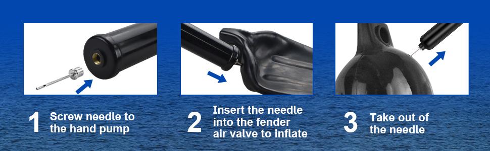 Boat Fenders 4 Pack, Ribbed Twin Eyes Boat Fenders Bumpers for Docking, Inflatable Marine Boat Bumper with 4 Ropes, 4 Needles and 1 Pump