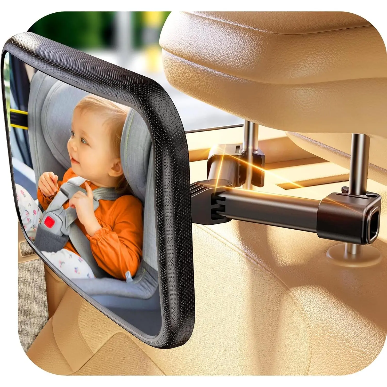 Baby Car Mirror for Baby, Stays Stable Hook Clip (No Strap), Baby Mirror for Car Seat Mirror Rear Facing, Easy Install, Back Seat Mirrors for Car, ShatterProof & Crash Tested Baby Shower Gifts
