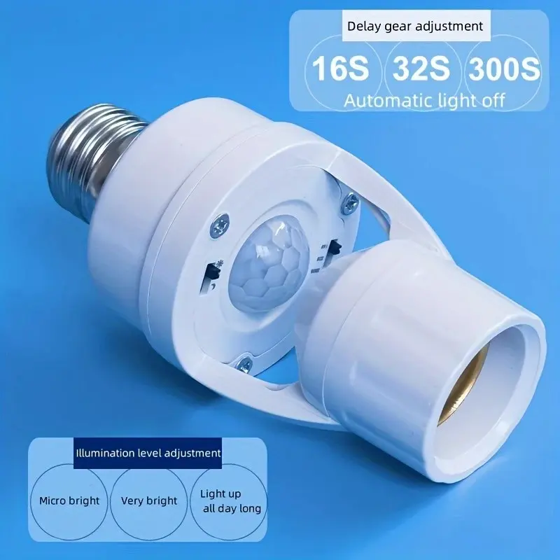 E27 Human Motion Sensor Light Base, Motion Detection, Minimalist Design, Pir Control + Adjustable Delay, Suitable for Porch, Corridor, Garage, Staircase