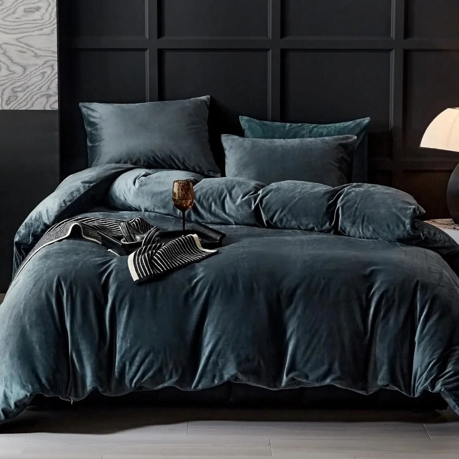 3-Piece Queen Size Dark Grey Flannelette Velvet Duvet Cover Bedding Set - Soft Luxury Textured Bedding with Hidden Zipper Closure, Bedding Sets, 3-Pieces