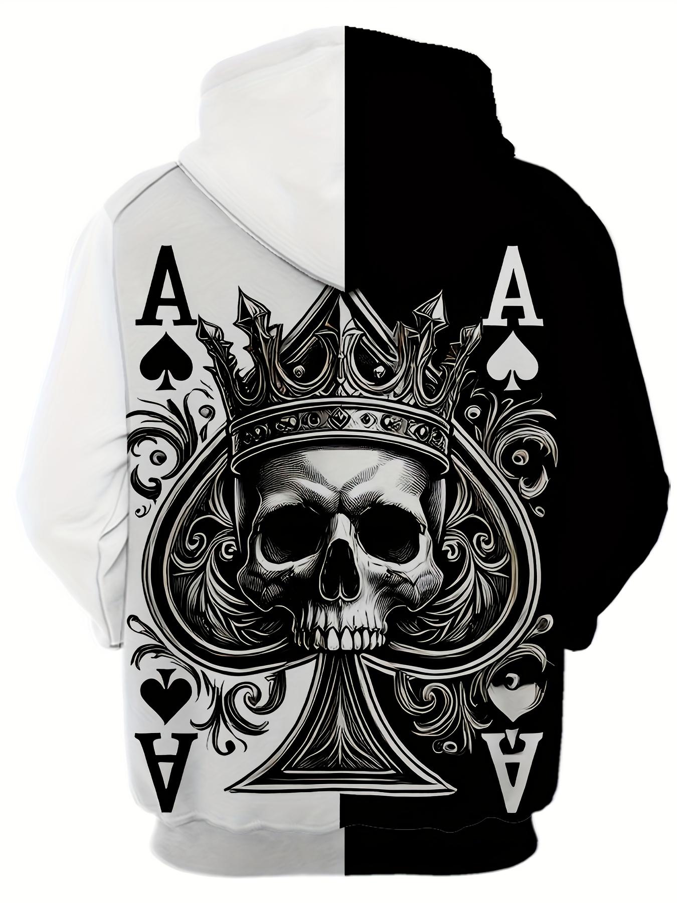 3D Men's Skeleton Poker Pattern Long Sleeve Casual Hoodie with Drawstring Pocket, Fashionable Pattern Hoodie Sports Fashion Sports Daily Spring and Autumn Top