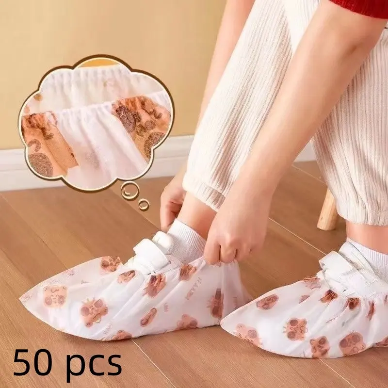 50pcs Disposable Bear Foot Covers, Thick Cartoon Shoe Covers, Anti-Slip Indoor Footwear, Breathable Protective Shoe Covers