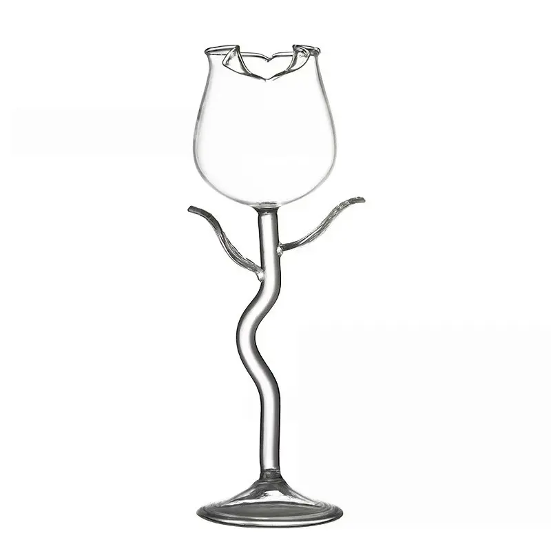 Creative Rose Wine Glass 6 oz Crystal Wine Glass, Rose Goblet, Cocktail Juice Glass for Party Bar Weddings
