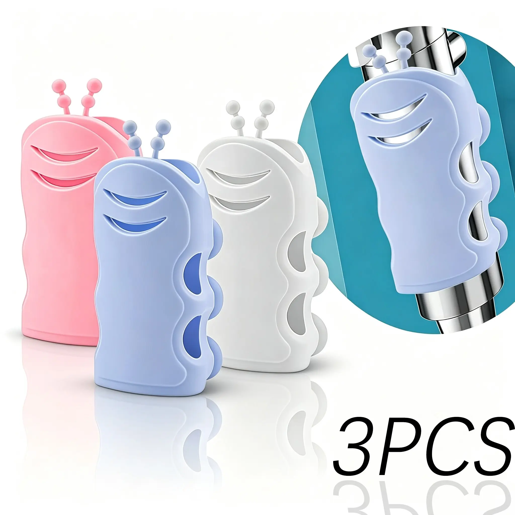 3-Piece Silicone Shower Head Holder, Waterproof Suction Base, No Drilling Required, Universal Bathroom Mount, Easy Installation
