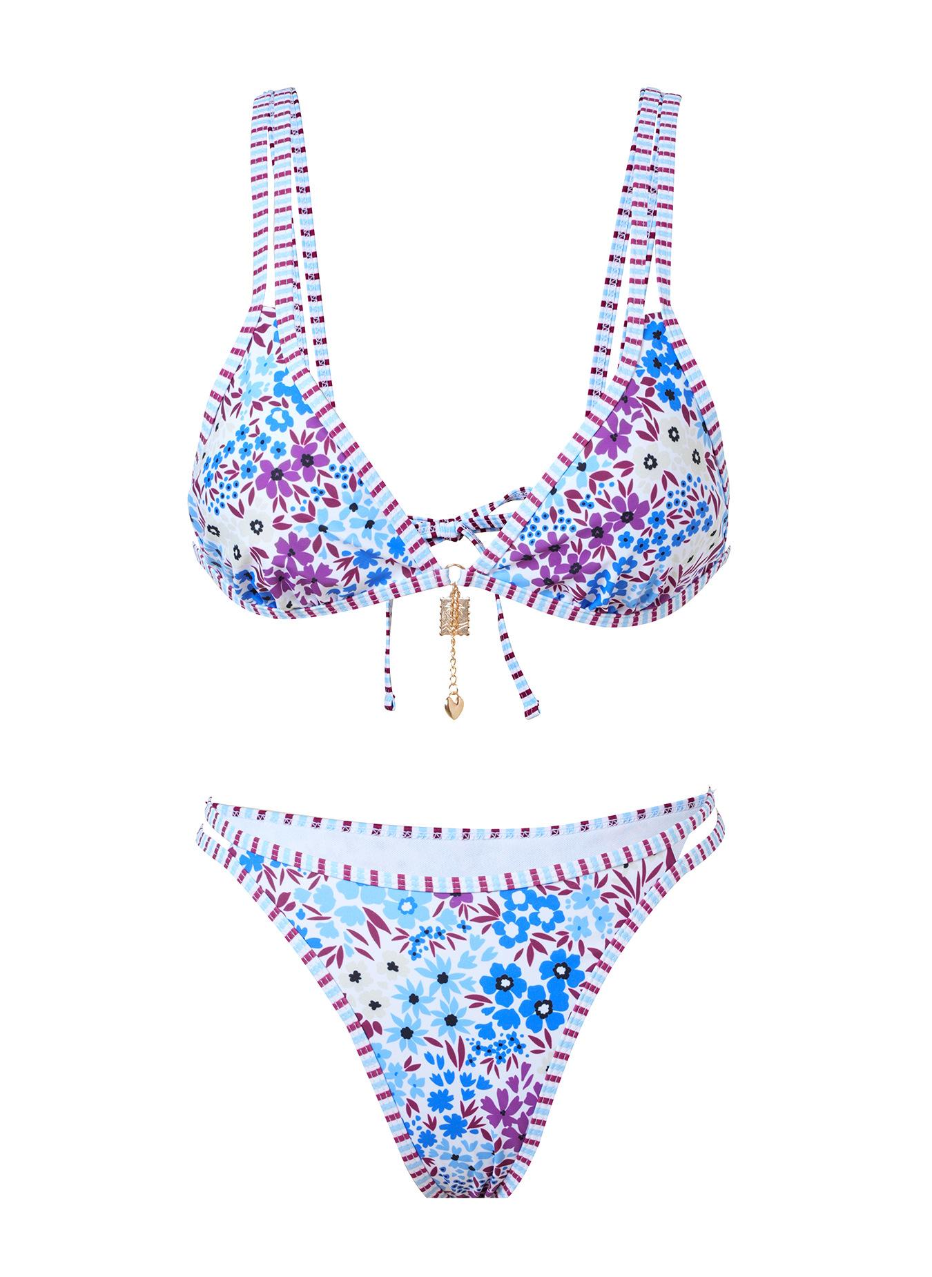 Women's Floral Print Bikini Set, Flower Print Bikini, Casual Fashion Chic Swimsuit Set for Beach Holiday Vacation, Ladies Swimwear for All Seasons