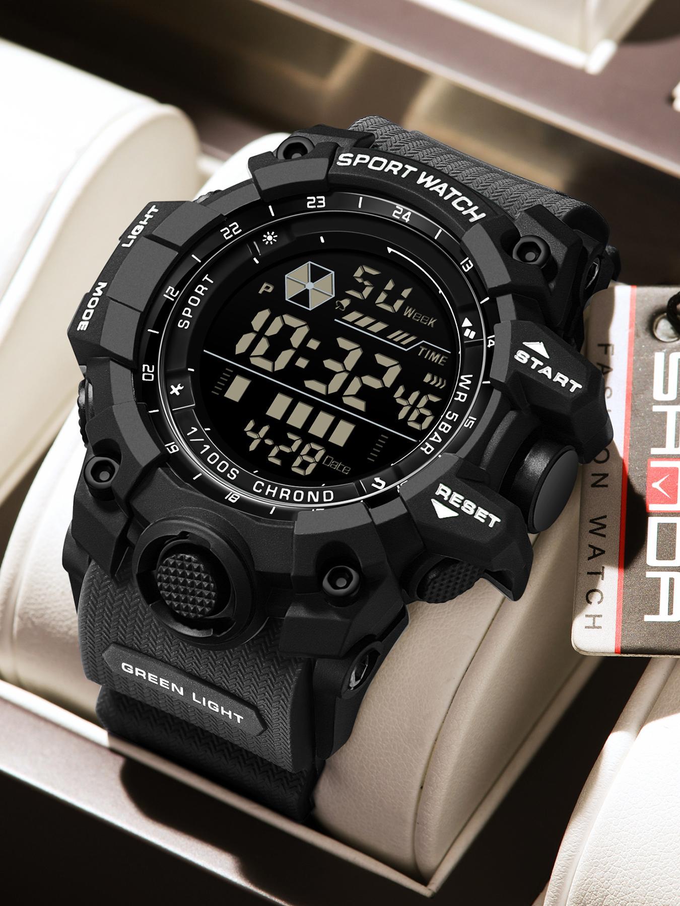 Men's Sportive Digital Watch, Fashionable Digital Watch with Luminous Dial & Alarm Mode, Modern Waterproof Watch, Water Resistant Watch with Digital Display for Men, Sporty Waterproof Watch, Sports Digital Watch, Fashionable Stylish Watch