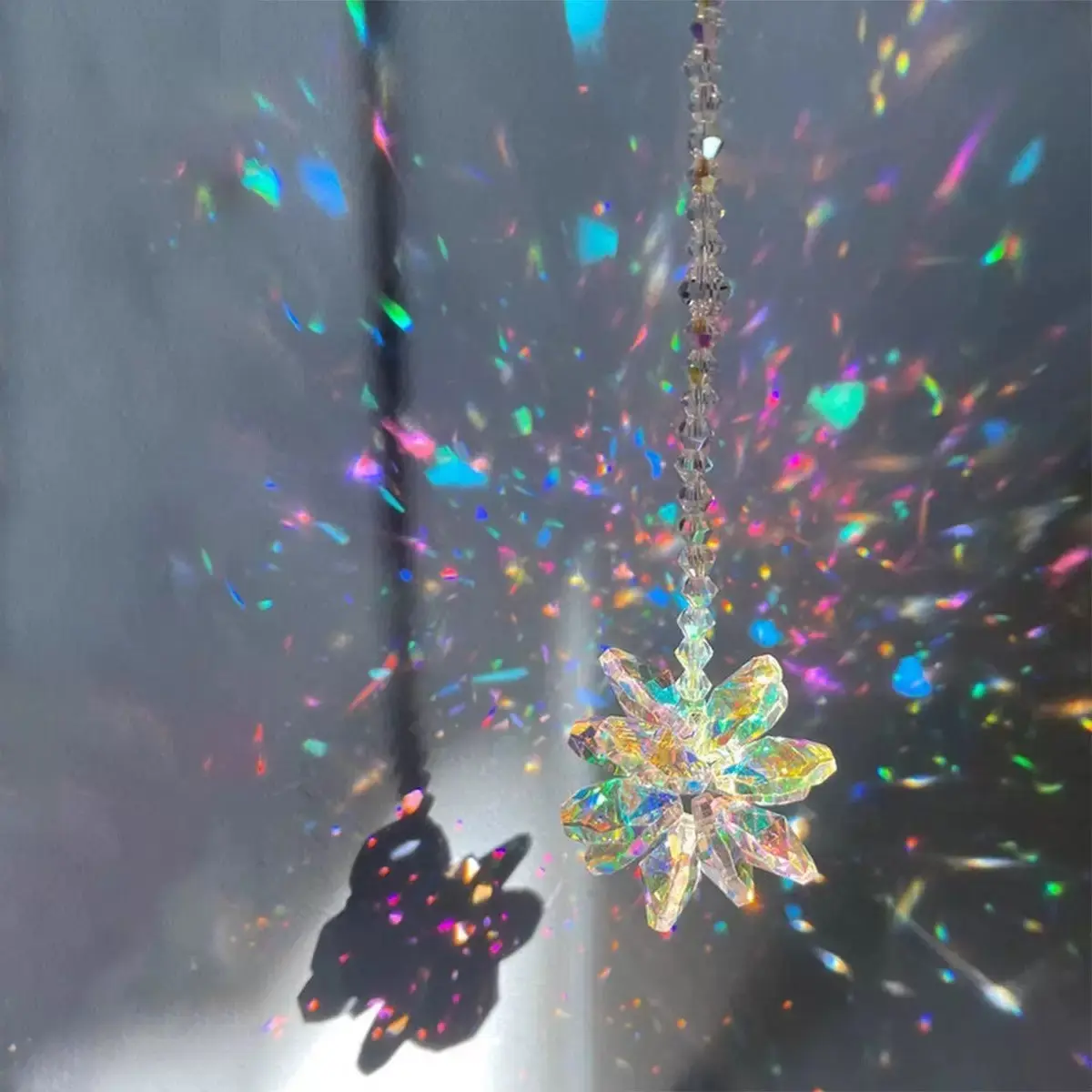 Octagonal Snowflake Ornament, Rainbow Crystal Light Catcher, Holiday Winter Decor, Unique Christmas Gift, Window Office Accessory, Decorative Ornaments