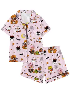 Women's Rainbow Girl Print Pajama Set, Short Sleeve 2-Piece Sleepwear Loungewear, Casual Home for Halloween, Spring & Fall