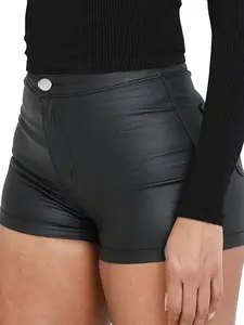 Plus Size High Waist Faux Leather Bootie Shorts, Stretchy Butt Lifting Bottoms, Trendy Y2K Edgy Sexy Shorts for Daily Wear