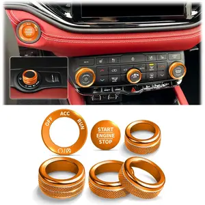 for 2021-2026  Durango Accessories, 6 count   Alloy Knob Cover Trim Set (Orange) - Push Start, A/C Climate, Volume & Headlight  Covers -  Grip o Non-Slip