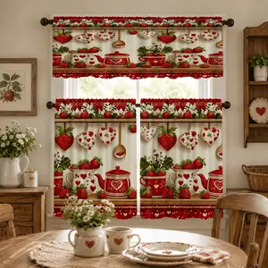 SoftHaven Home Emi-Sheer Microfiber Polyester Window Curtains - Classic Vintage Love Cutlery & Strawberry Print, Made in USA, Stain-Resistant, Machine Washable, All-Season, Ideal for Cafe & Living Room