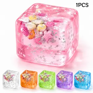 Ice Cube Calming Stress Ball, Slow Rise Sensory Fidget Toy, Contains Ocean Shells, Soft Square Anxiety Relief Cubes, for Adults, Teens, Kids