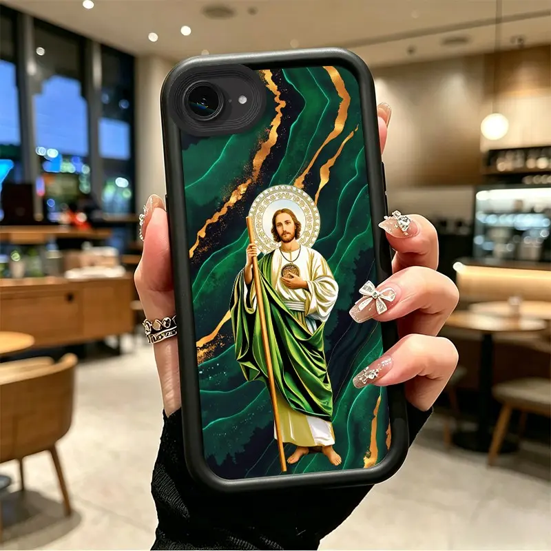 Phone case for iphone 16E 17E Gift Enhanced Peotection TPU Saint Jude with Staff & Medallion Portrait Full cover protection Celestial Eye Layered Phone Case BOJTNF69
