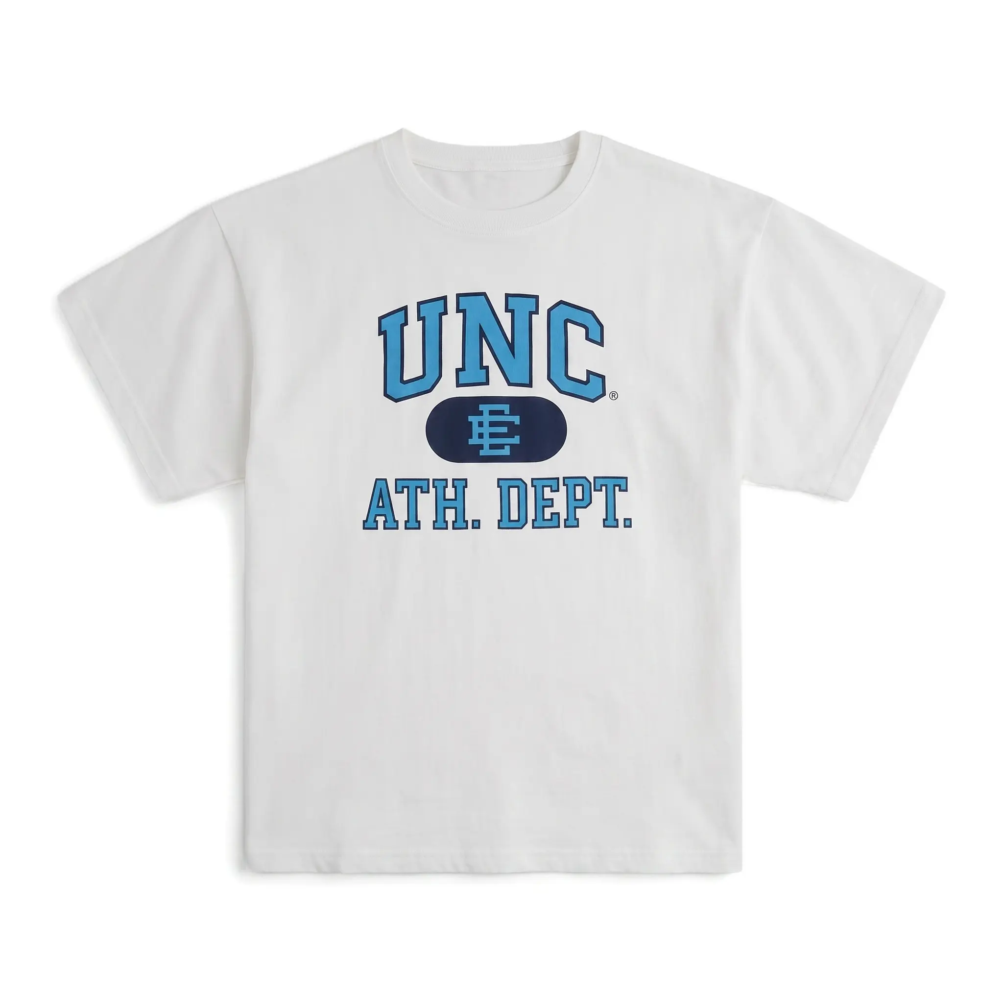 EE UNC Athletic Dept Graphic T-Shirt – Vintage Varsity Style Unisex Oversized Cotton Tee, Y2k Campus Fashion, Blue Arched Font Tee