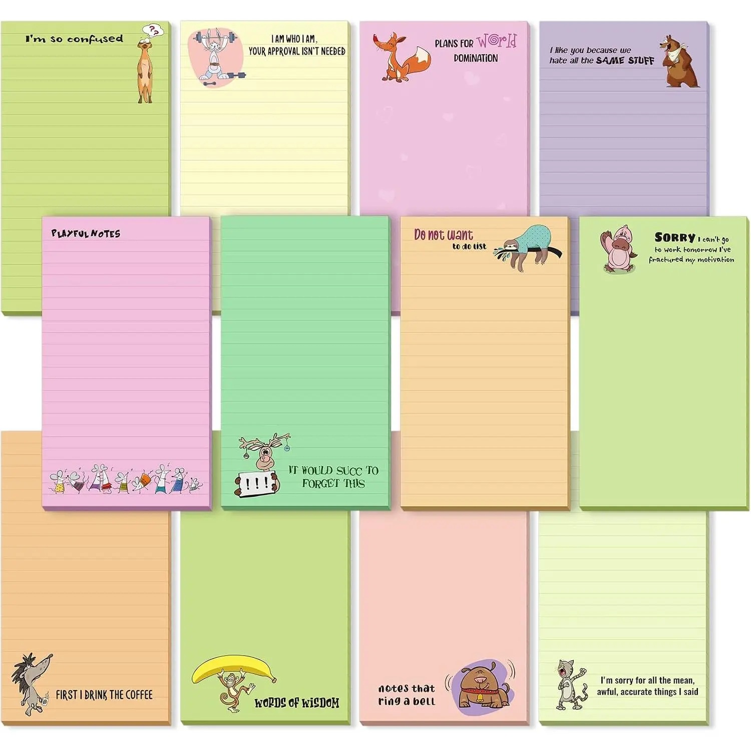 12 count Funny Sticky Notes for Work 5x3 Inch Office Gifts for Coworkers Cute Notepads Sarcastic Fun Notepads Employee Appreciation Gifts Funny Office Supplies, 30 Sheets Per Pad
