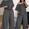 【Black Friday】Plus Size Women's Casual Striped Cami & Pants Set, Comfortable Off-Shoulder Top & Wide Leg Pants, Ideal for Daily Wear & Outdoor Activities