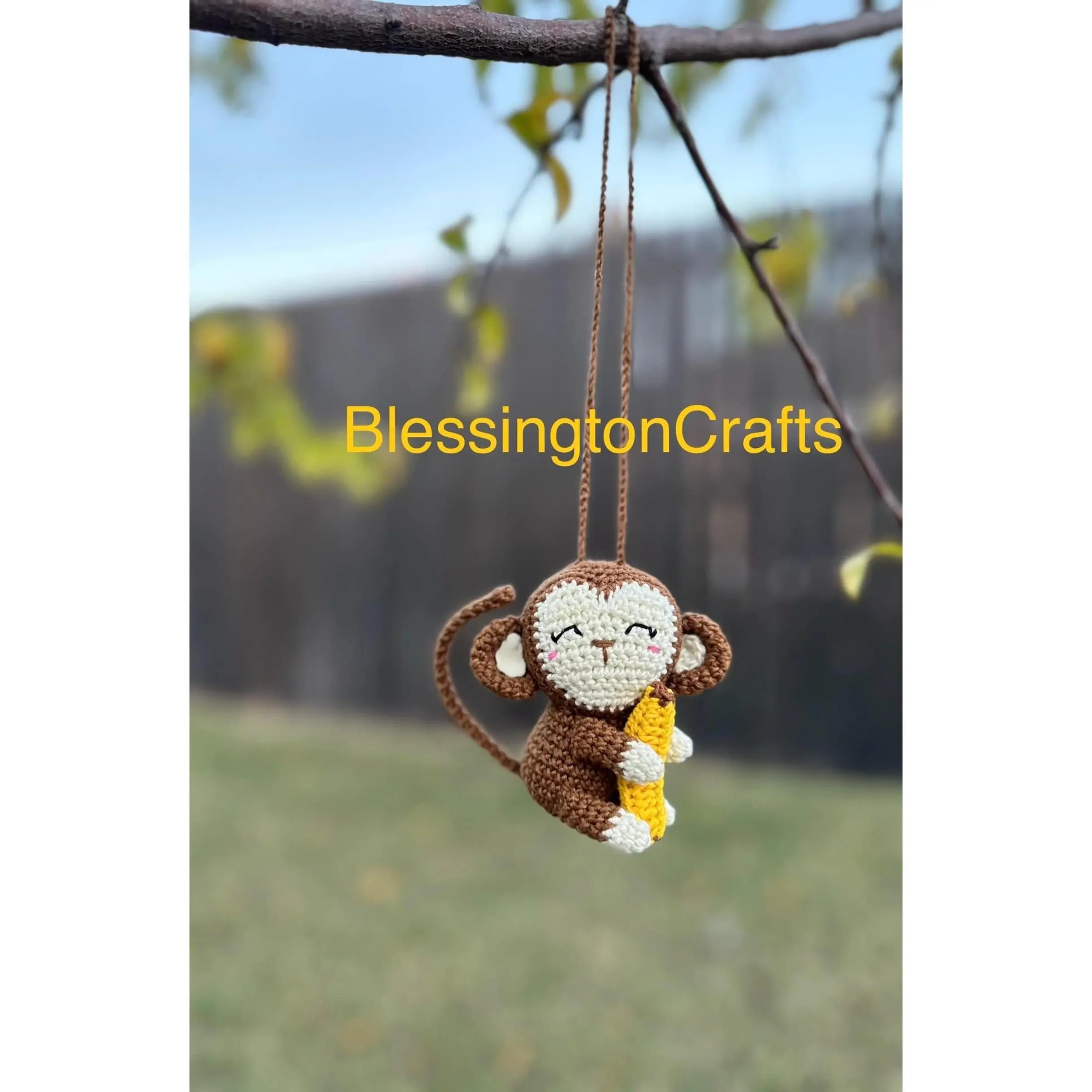 Crochet Monkey Car Charm: Handmade Stuffed Animal Hanging, Car Stuff, Interior Decor