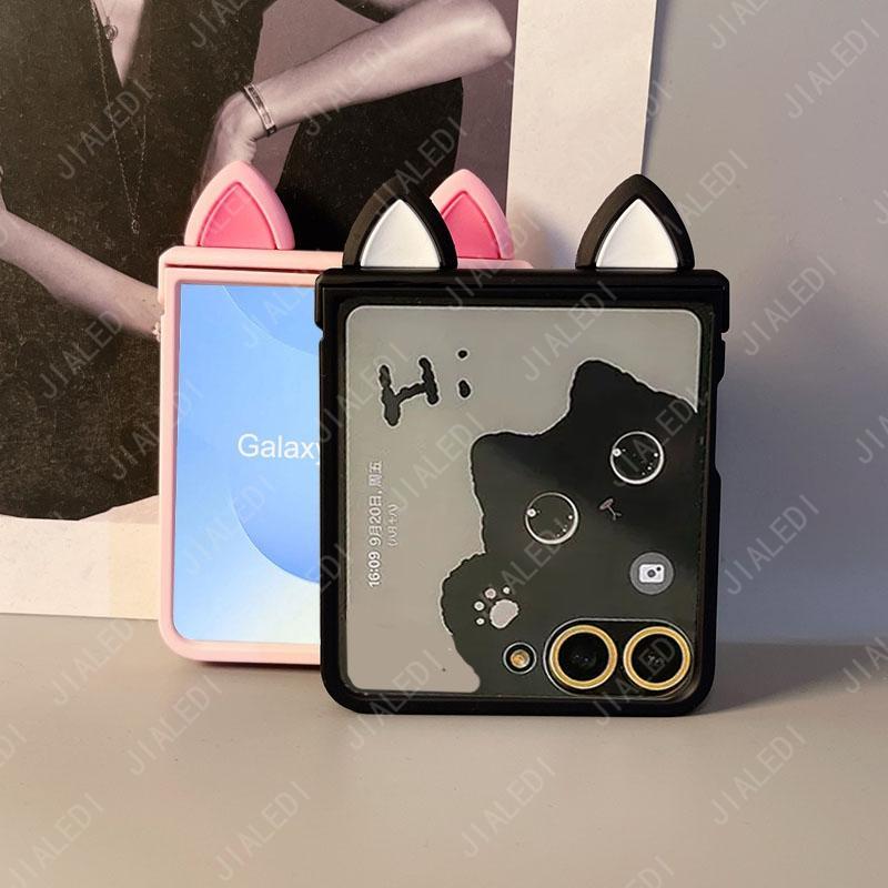 Cute Cat Ears Hinge Phone case For Samsung Galaxy Z Flip 7 6 5 4 3 flip6 zflip7 Cover