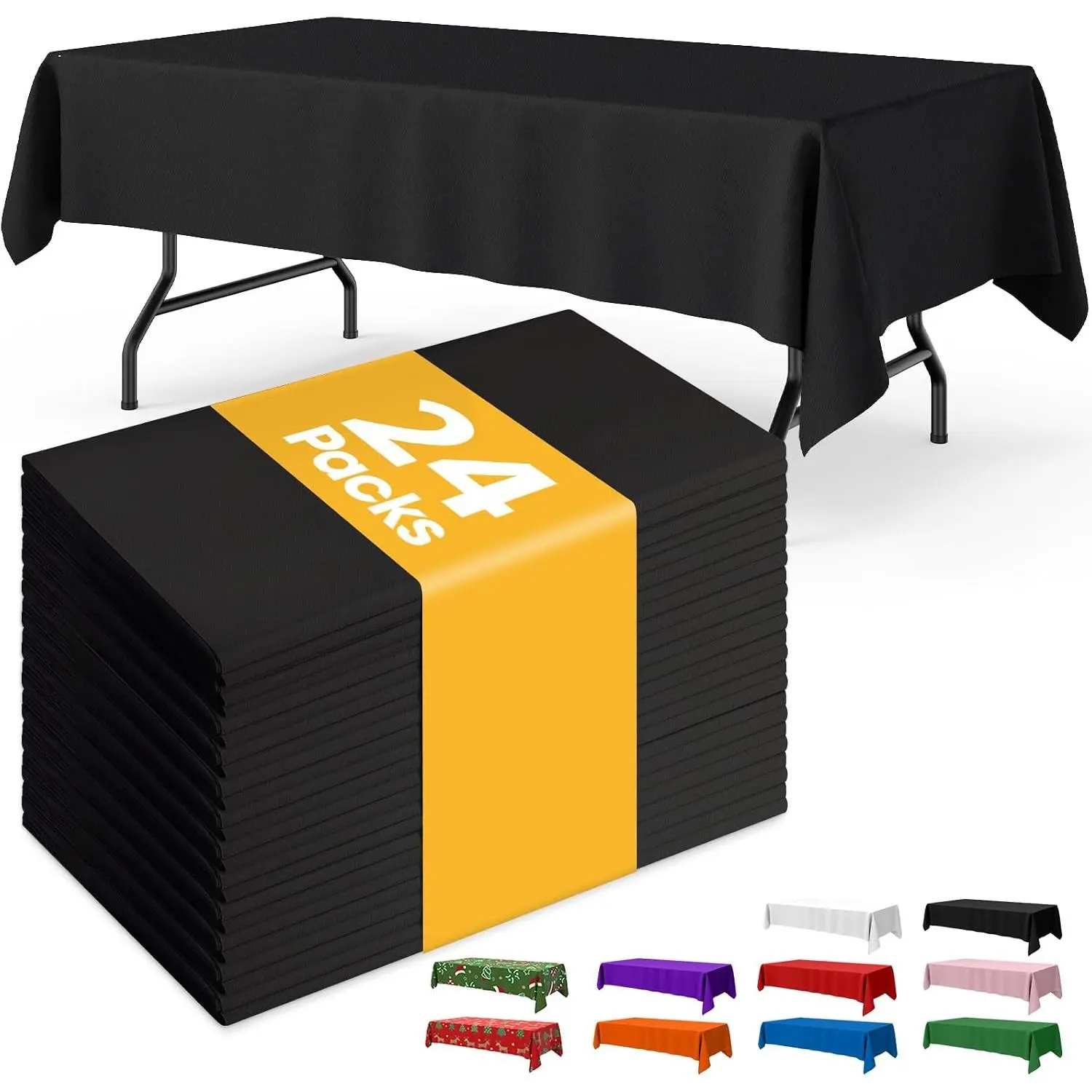 Black Plastic Table Cloth - 24 Pack 54" × 108" Rectangle Disposable Tablecloths for 6FT Tables,  Table Cover for Party, Holiday & Gathering Use | Rectangle, 6 ft Tables, , Disposable Cover, Party Holiday Gathering