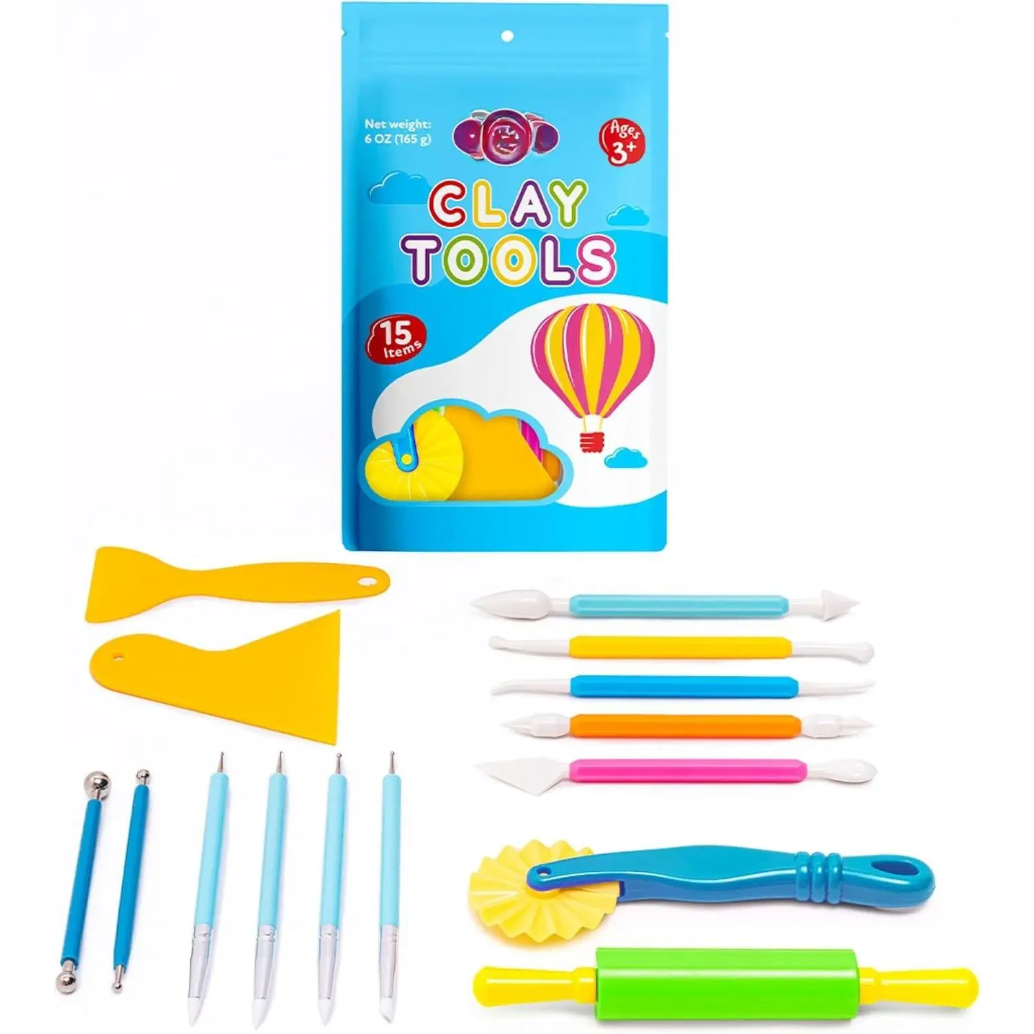 Air Dry Clay Tools Kit, 20 count – Includes Ball Stylus, Rubber Pens, Rolling Pin, Plastic Scrapers, and Modeling Tools – Ideal for Pottery, Craft, Molding, and Shaping