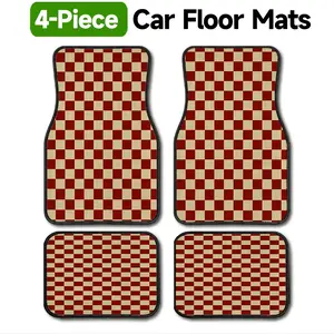 4Pcs Red Beige Checkerboard Car Floor Mats, Vintage Retro Automotive Liners, Non-Slip & Durable, Fits Trucks, Sedans, SUVs, Classic Checker Car Decor, Perfect Gift for Vintage & Retro Lovers & Christmas