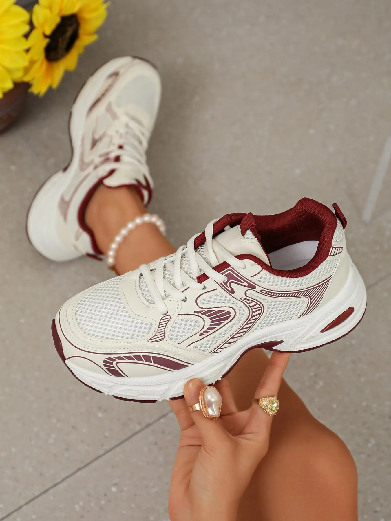 Women's Thick Sole Retro Dad Shoes, Breathable Mesh Colorblock Sports Sneakers, Round Toe Versatile Campus, Spring Summer Fall, Mesh Design Sneakers, Mesh Casual Sneakers