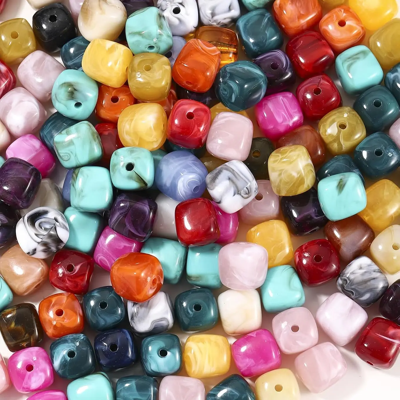 60PCS Bright Random Colors Bubblegum Resin Square Beads - 16x16mm Chunky Lightweight Bold, 2.5mm Large Hole for DIY Bracelet, Necklace, Earring Making, Thick Stringing Materials & Bag Charms