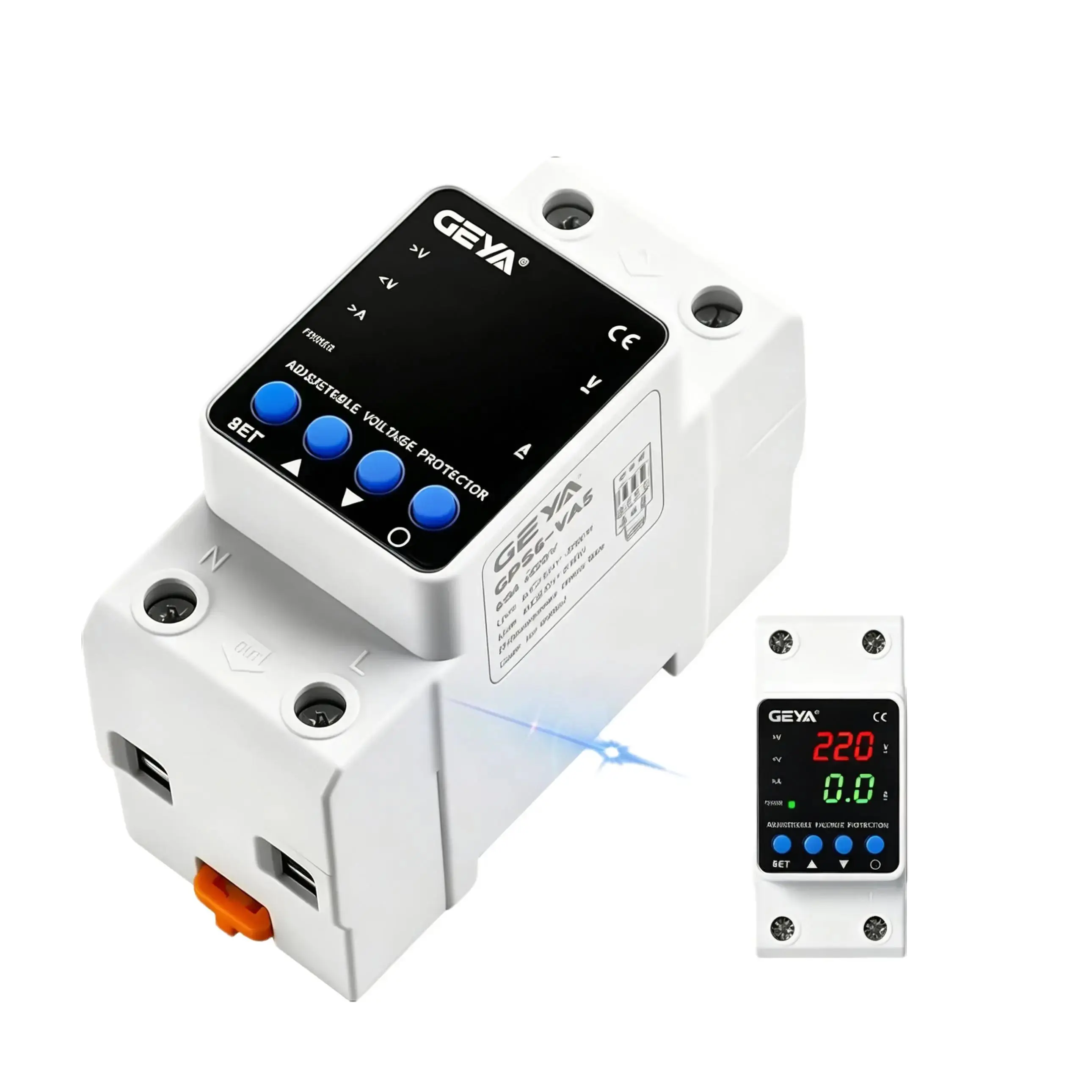 40A/63A 110V/220V Adjustable Digital Display Overvoltage & Undervoltage Protector, DIN Rail Mounted