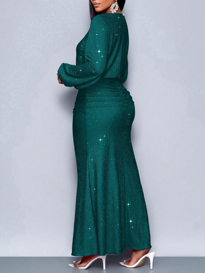 Women's Elegant Mermaid Hem Bodycon Dress, Long Sleeve for Christmas Party & Valentine's Day, Tight-Fitting Evening Gown