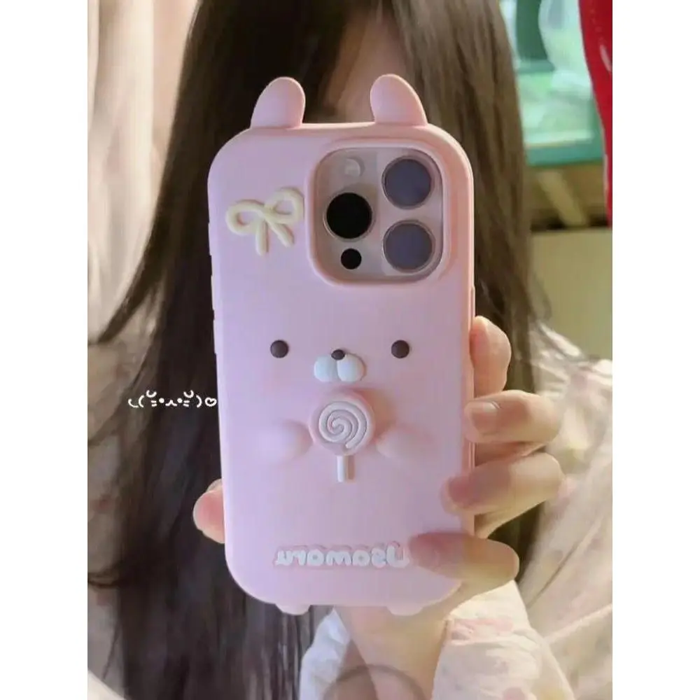 Lovely Rabbit With Lollipop 3D Silicone Soft Phone Case For iPhone X XR XS 5 5S 7 8 14 15 Plus 12 13 Mini 16 17 Pro Max SE