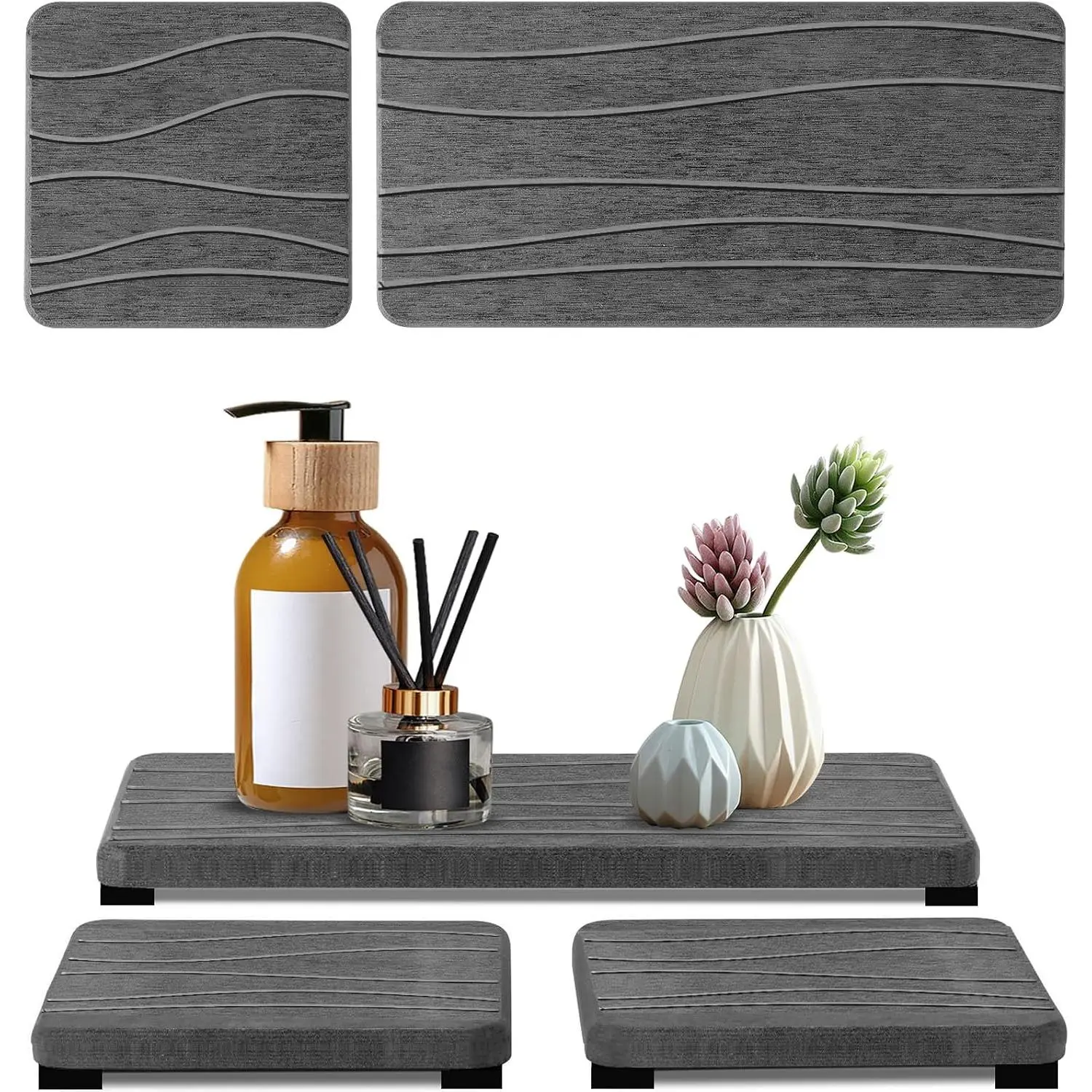 3PCS Water Absorbing Stone Tray, Fast Drying Stone Sink Tray, Stones Soap Trays, Water Absorbent Diatomite Trays, Diatomite Coasters for Kitchen Sink Bathroom Counter, Hand Soap Dish & Holders