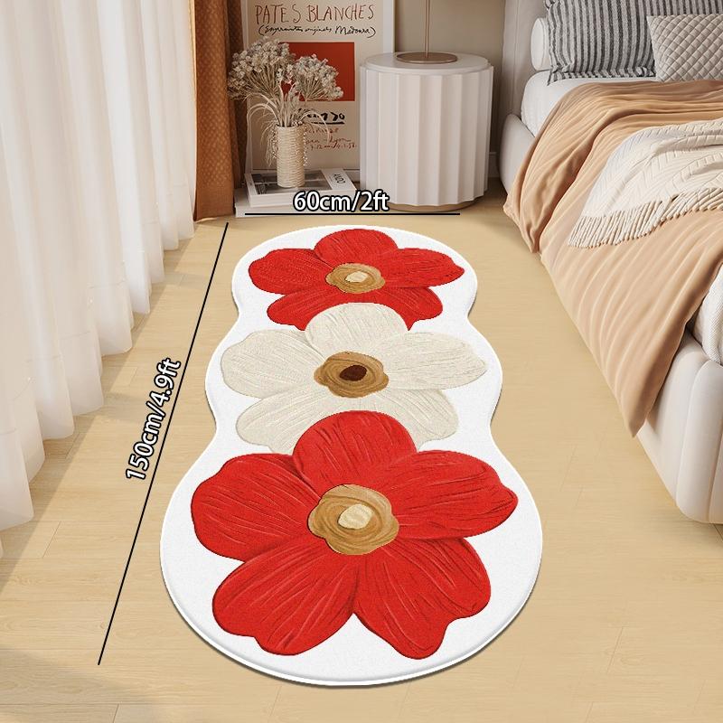 Special-Shaped Floral Plush Rug, Decorative Rug, Home Decor Rug, Soft Thick Non-Slip Carpet for Living Room, Bedroom, Dining Room or Kitchen Decor