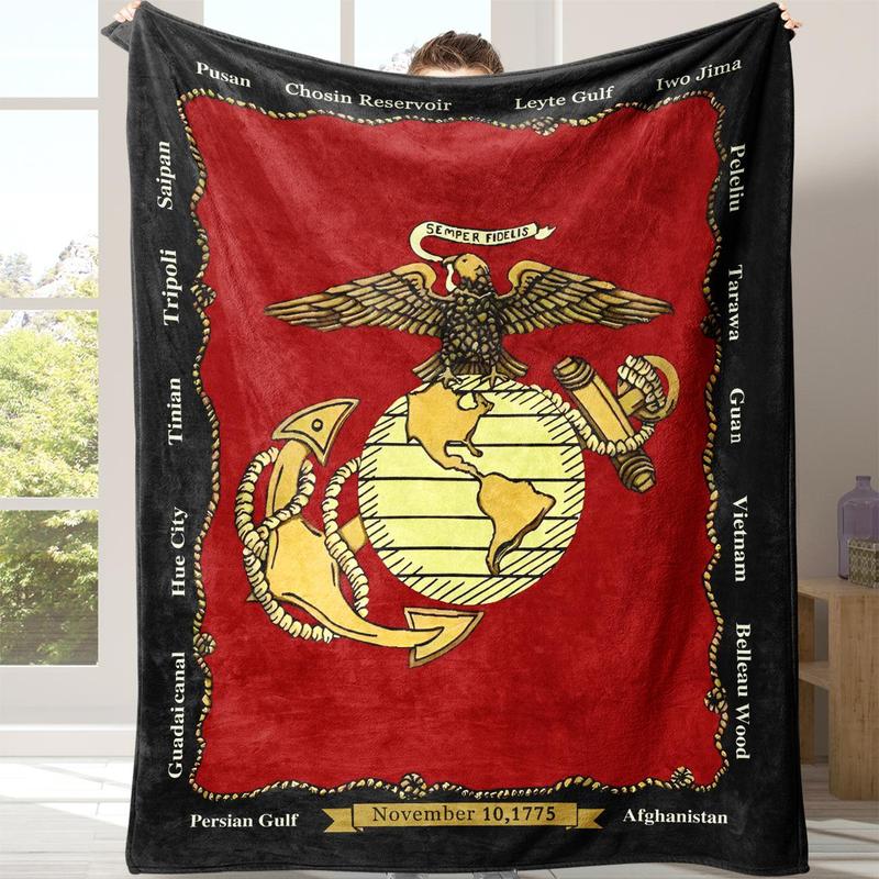 U.S. Marine Corps Emblem Pattern Blanket, 1 Count Soft Warm Throw Blanket with Storage Bag, Air Conditioning Room Blanket, Comfortable Nap Blanket for Home & Office