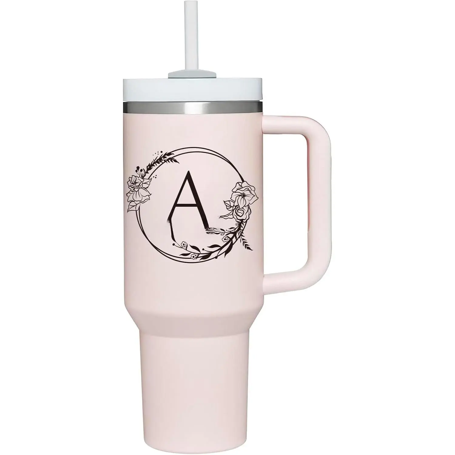 Personalized 40oz Tumbler Cup with Initials.Cup with Letter A 40oz Tumbler with Handle.Custom Tumbler Cup with Letter.Initial Monogram Tumbler Mug Gifts  Women Birthday Christmas.