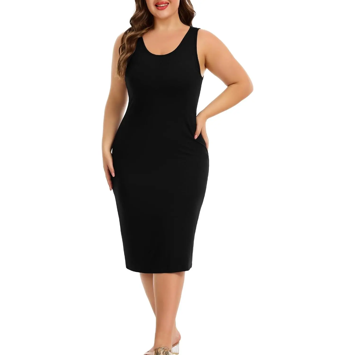 Lovasy Women's Plus Size Sleeveless Full Slip Tank Top - Soft Modal Fabric, Wide Straps, Casual Fit for Dresses & Skirts, Nightgown, 1XL-5XL
