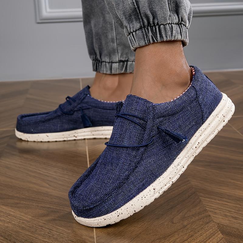 Men's Casual Loafers with American Flag Accent - Comfy, Non-Slip Slip-On Shoes, Breathable Fabric Upper, EVA Sole for Walking & Driving Flat Black Footwear Boy