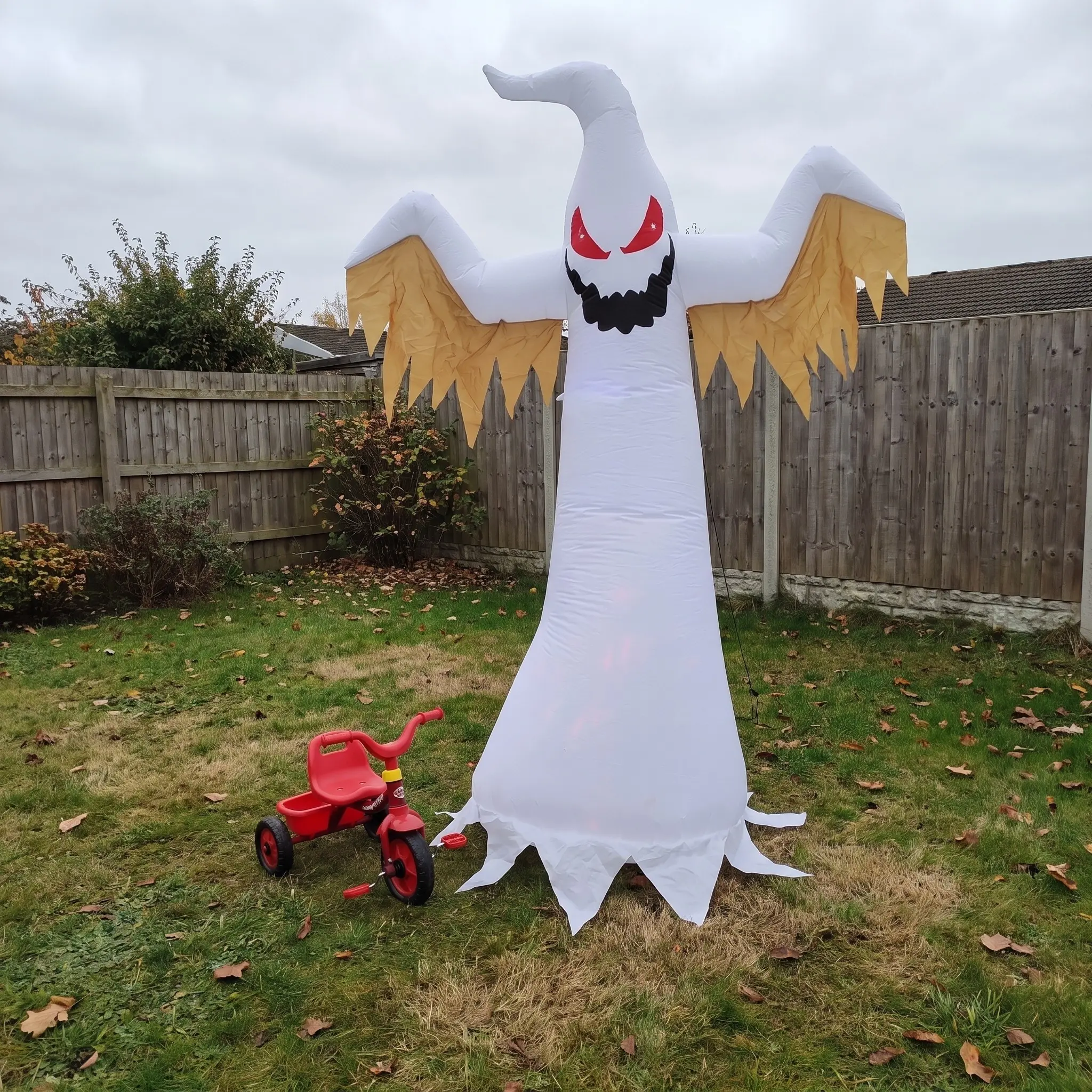 8ft Halloween Inflatable Ghost with Multi-Color & Flame LED Lights, Giant Glowing Yard Decoration, Spooky Outdoor Display