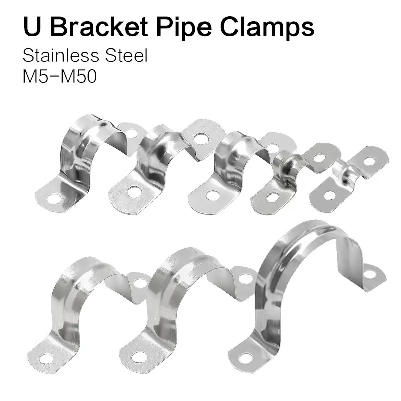40Pcs M5-50 Rigid Pipe Strap, Stainless Steel 2 Holes Cable U Bracket Pipe Clamp Fastening for Fixing Pipe or Cable, 5-50mm(0.2-1.97inch)